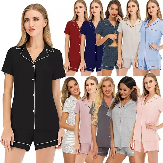 مدلهای جدید لباسهای راحتی زنانه با پارچه کرپ کش تابستانی 4 Custom Ladies Short Sleeve Shorts Loungewear Modal Women Cotton 2 PC Pjs Home Wear Pajamas Set
